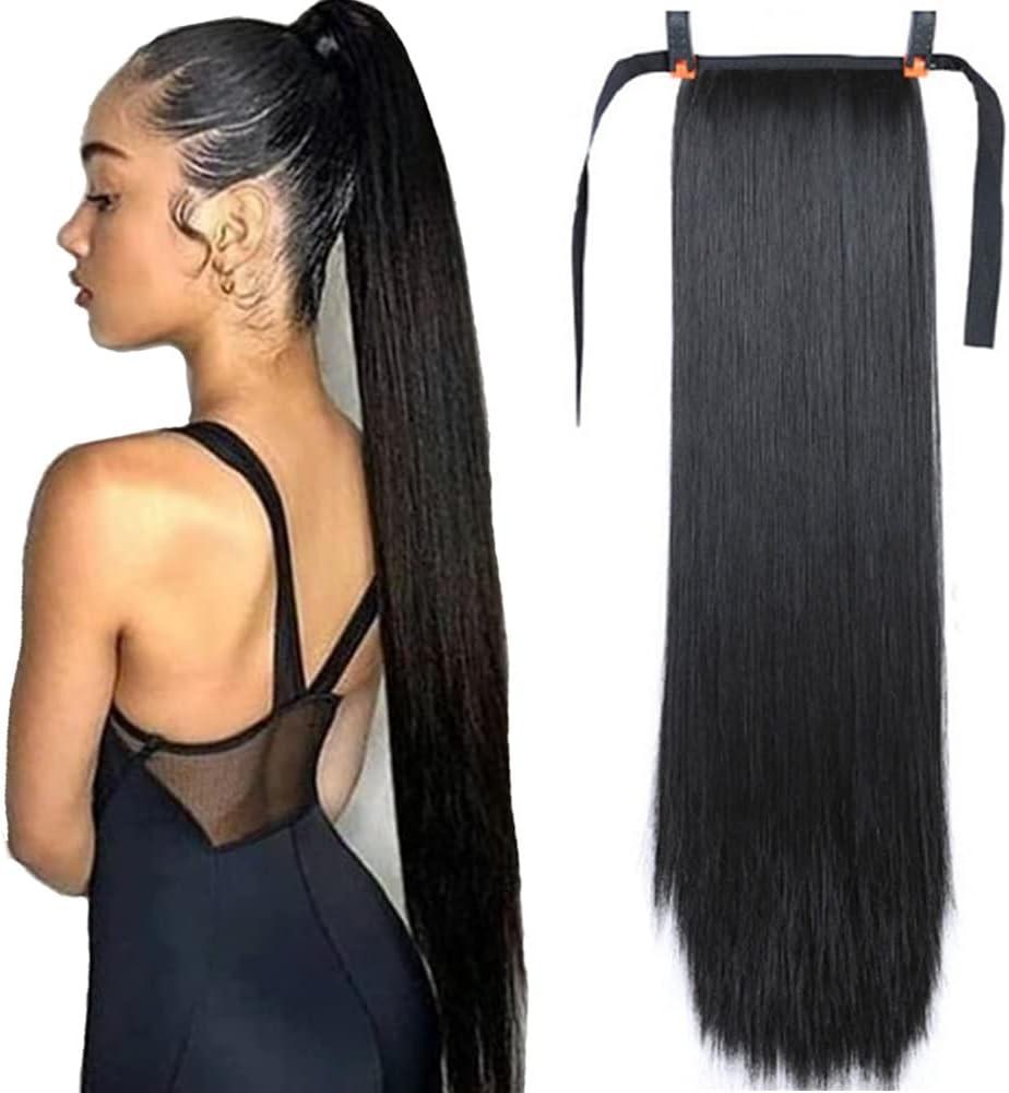 Experience Stylish Length with the RZL Fashion Wigs 32 Inch Straight, Natural Black Ponytail Wig: A High-Quality Accessory for Any Lady's Wardrobe