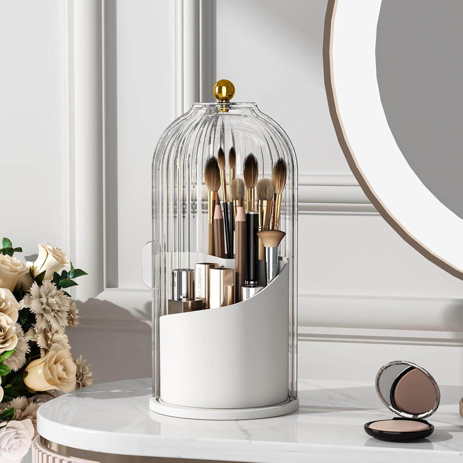 How We Organized Our Vanity with a Clear 360° Rotating Brush Holder