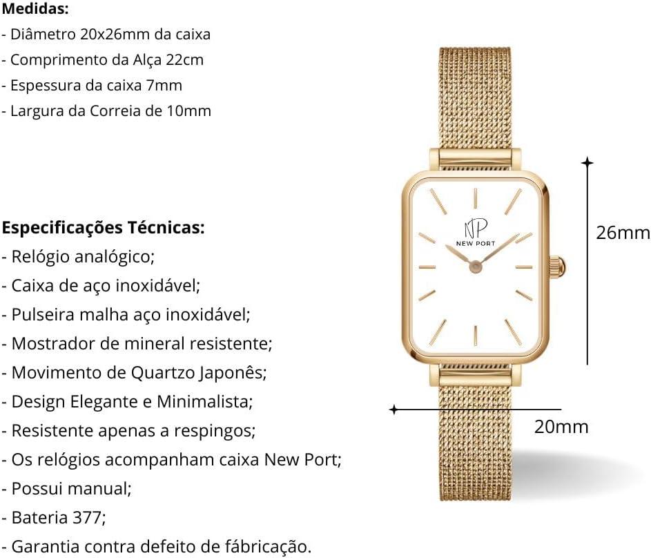 Nosso olhar sobre o Relógio Feminino New Port Quadrado Dourado